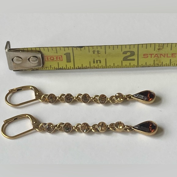 GIVENCHY Dangling Amber & Gold Tone Crystal Tear Drop Earrings - Picture 5 of 6